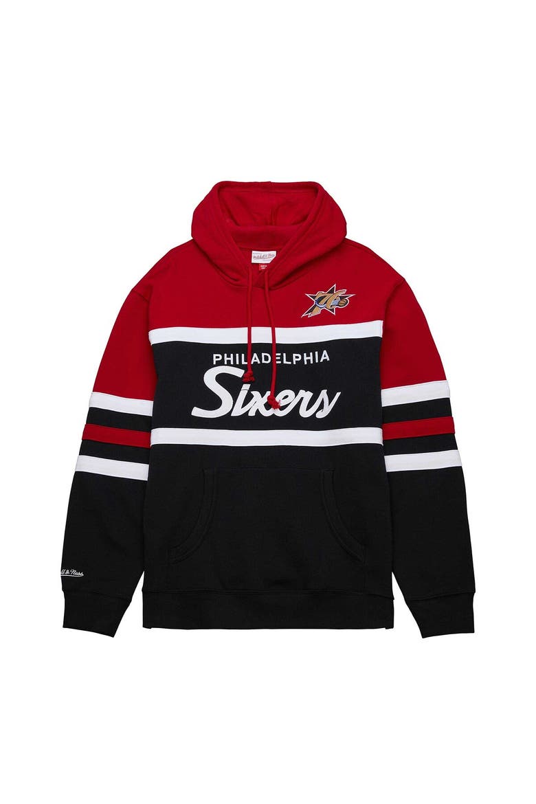 Men's Mitchell & Ness Black Philadelphia 76ers Big & Tall Hardwood Classics Head Coach Pullover Hoodie, Alternate, color, Black