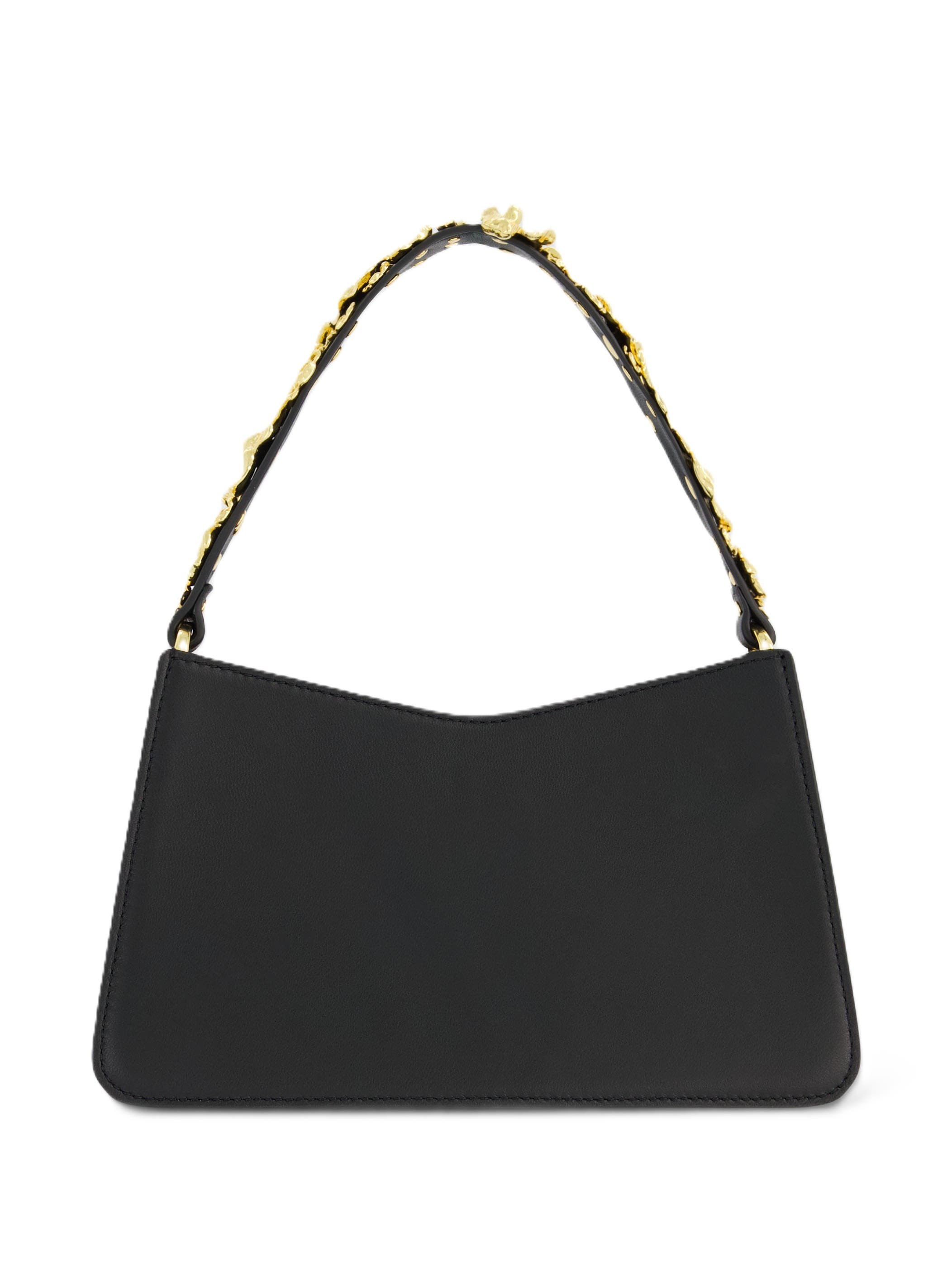 Gold Floral Strap Nappa Leather Shoulder Bag, Alternate, color, Black