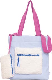 mimish Kids' Colorblock Corduroy & Faux Shearling Tote