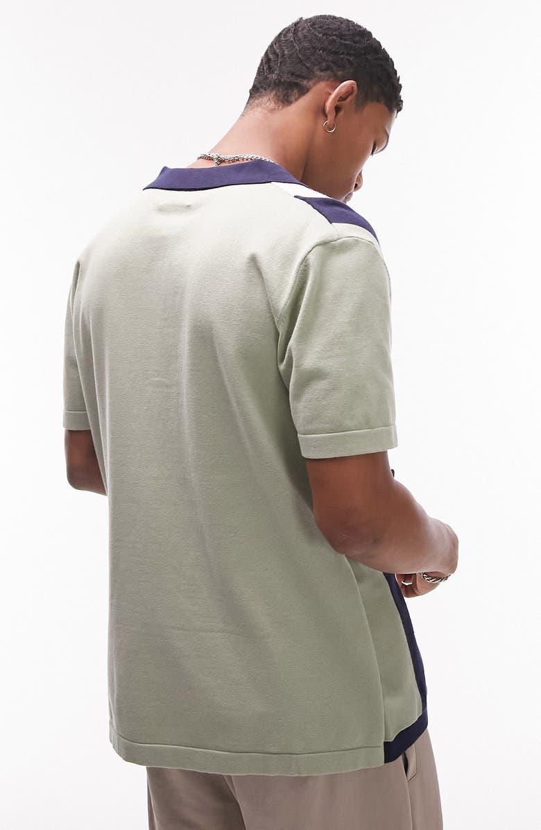 Topman Stripe Short Sleeve Knit Button-Up Camp Shirt, Alternate, color, 