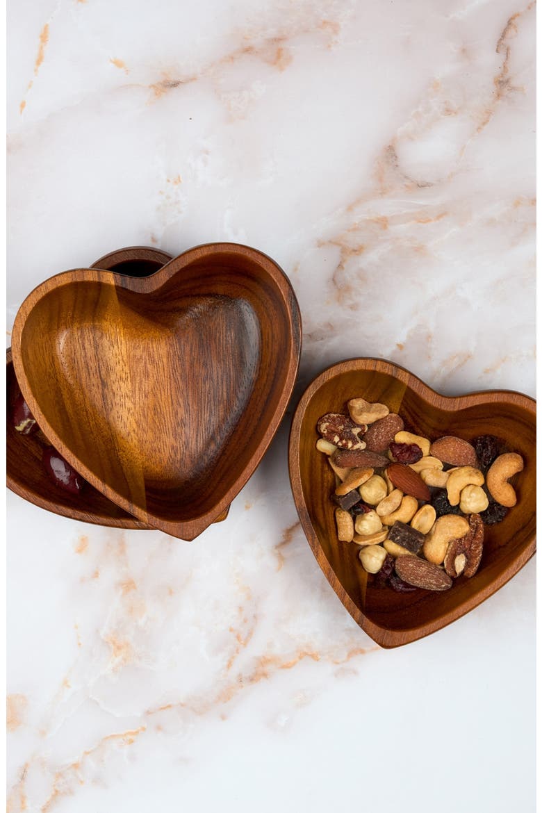 Eat Your Heart Out Set of 3 Small Acacia Wood Bowls, Alternate, color, BROWN