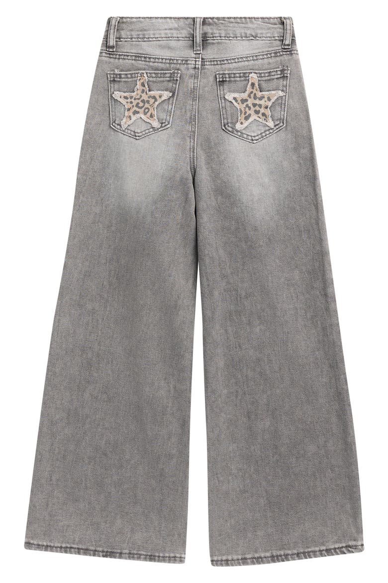 Kids' Leopard Star Pocket Wide Leg Jeans, Alternate, color, GREY WASH