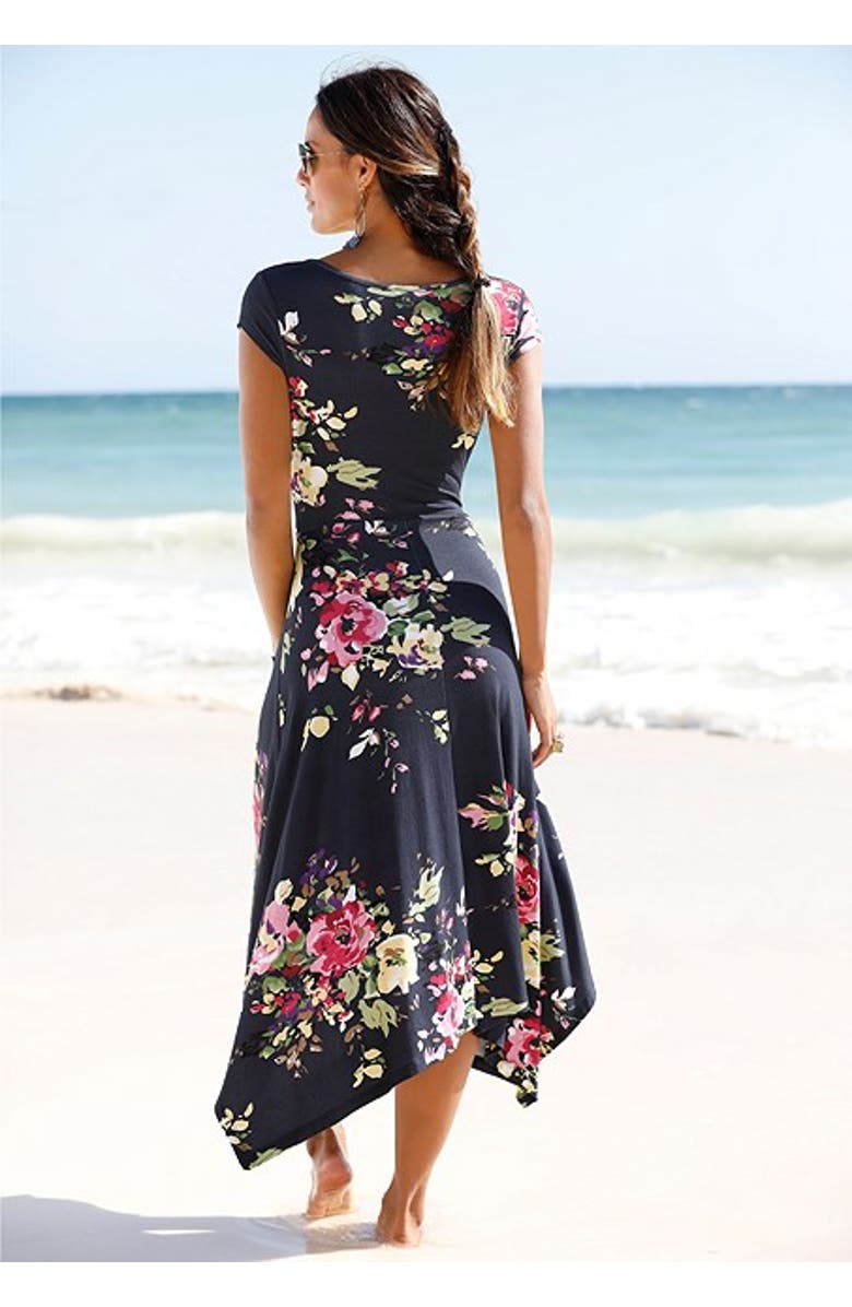 LASCANA Women's Handkerchief Hem Dress, Alternate, color, Navy Printed