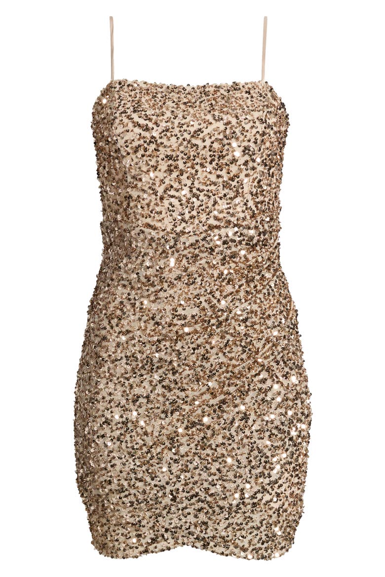 Sequin Lace-Up Back Tulip Minidress, Alternate, color, CHAMPAGNE