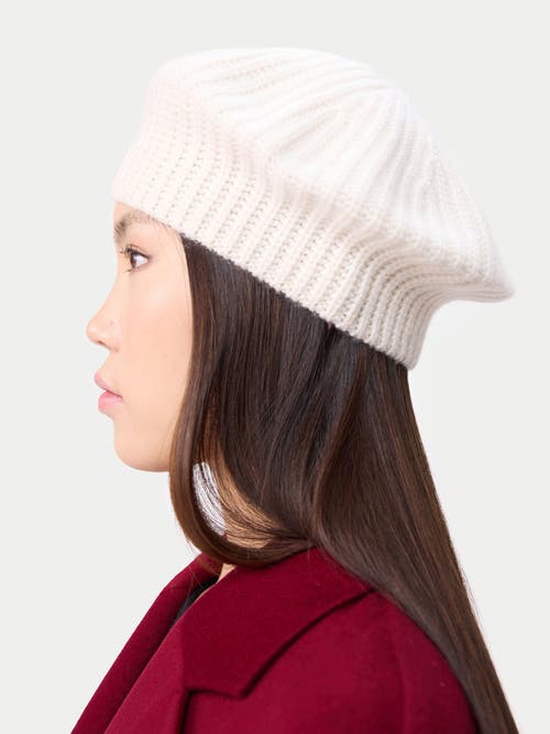 Gobi Cashmere Textured Knit Beret In White