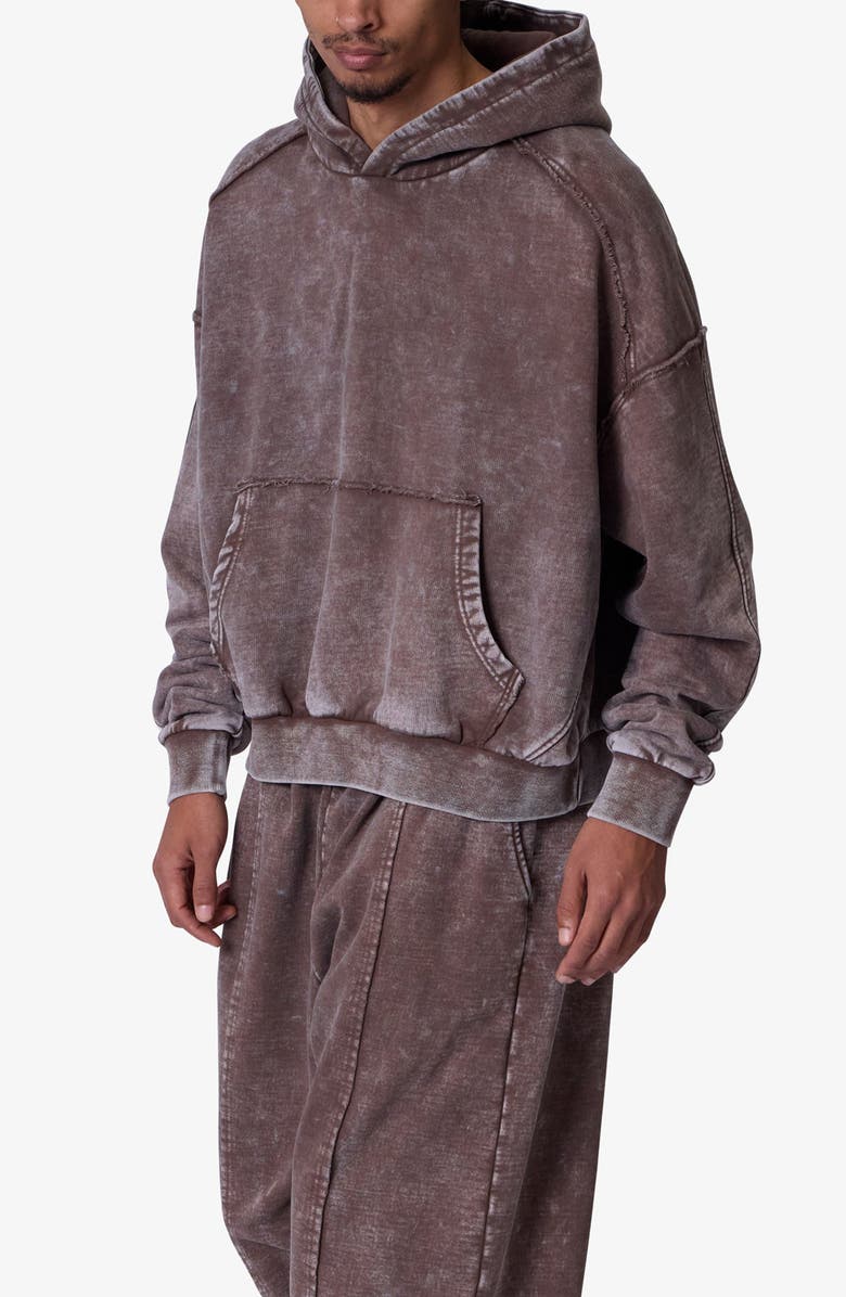 mnml Frayed Seam Acid Wash Cotton Fleece Hoodie, Alternate, color, Brown