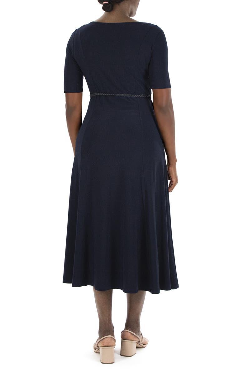 Nina Leonard Sylvia Belted A-Line Midi Dress, Alternate, color, Black