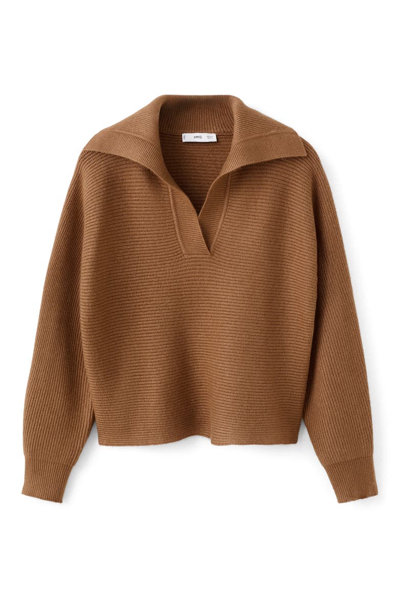 Rib Johnny Collar Sweater, Alternate, color, TOBACCO BROWN