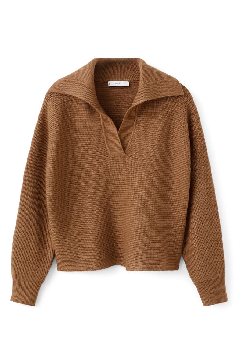 MANGO Rib Johnny Collar Sweater, Alternate, color, Tobacco Brown