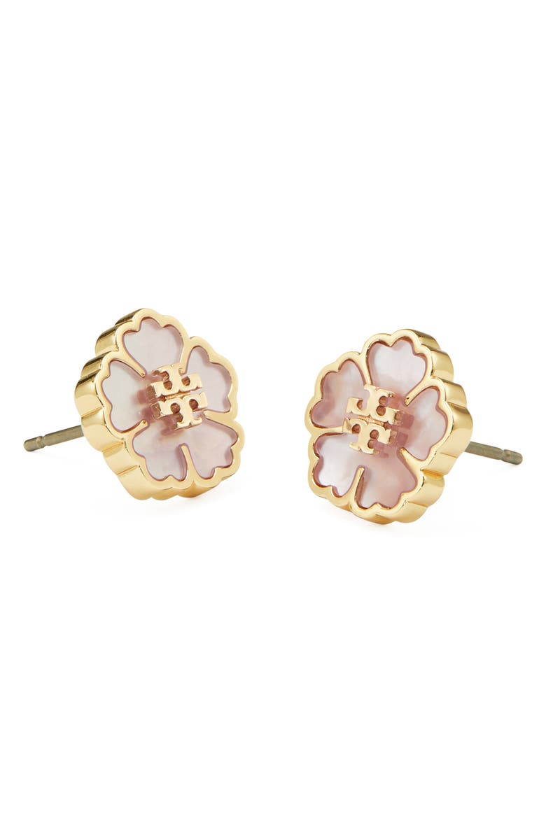 Tory Burch Forget Me Not Stud Earrings, Alternate, color, Tory Gold / Mother Of Pearl