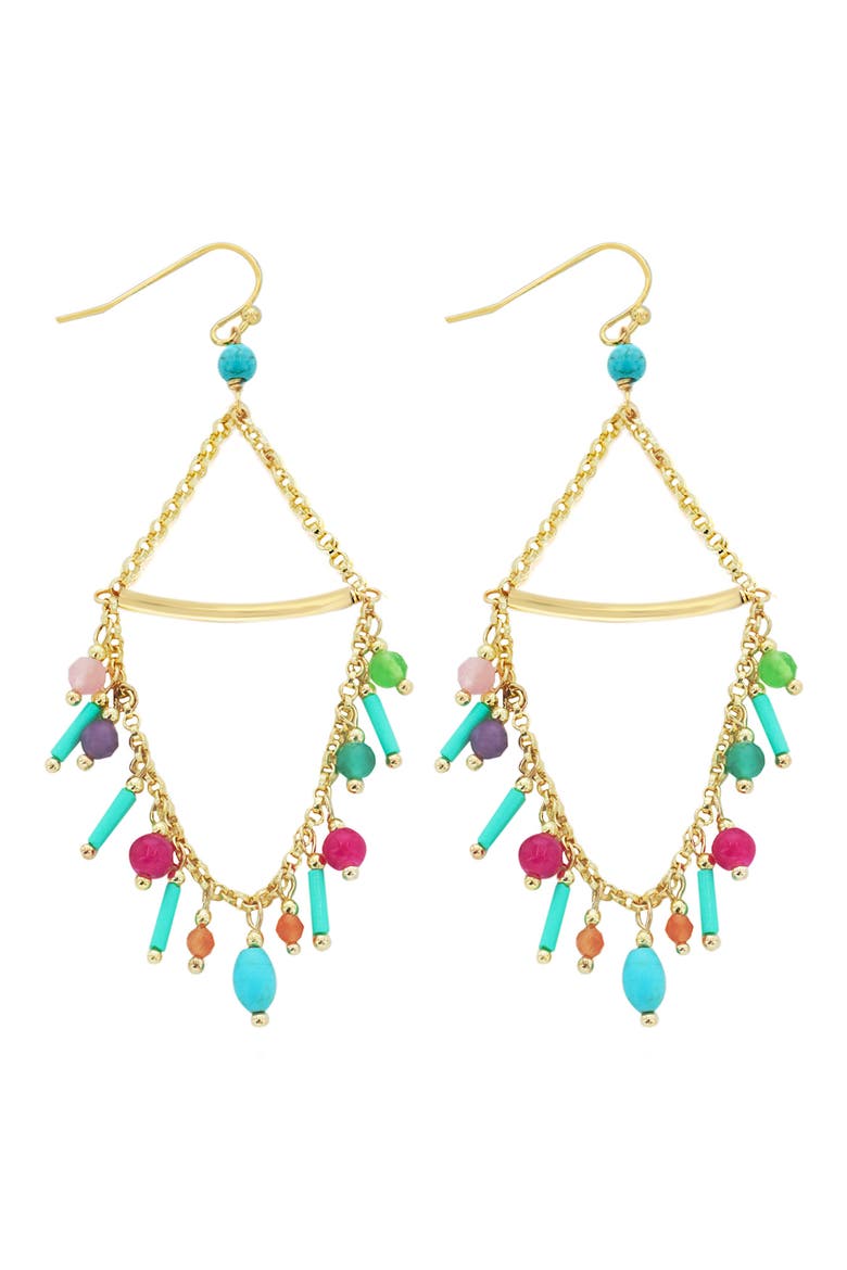 Semiprecious Stone Chain Drop Earrings, Main, color, AQUA MULTI