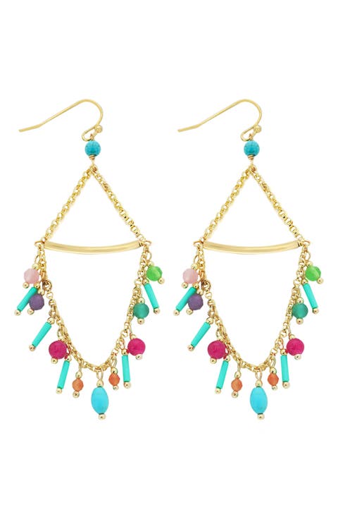Semiprecious Stone Chain Drop Earrings