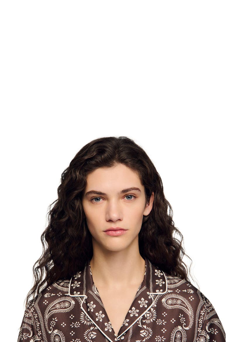 Cropped bandana print shirt, Alternate, color, Taupe / white