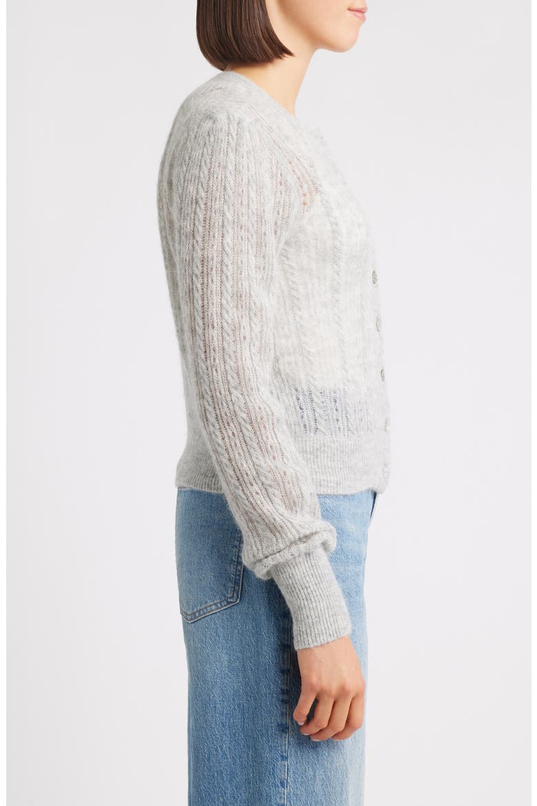 Pointelle Stitch Alpaca Blend Cardigan, Alternate, color, HEATHER LIGHT GREY