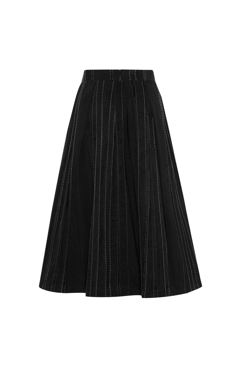 THEO The Label Theia Striped Taffeta Pleated Midi Skirt, Alternate, color, Black