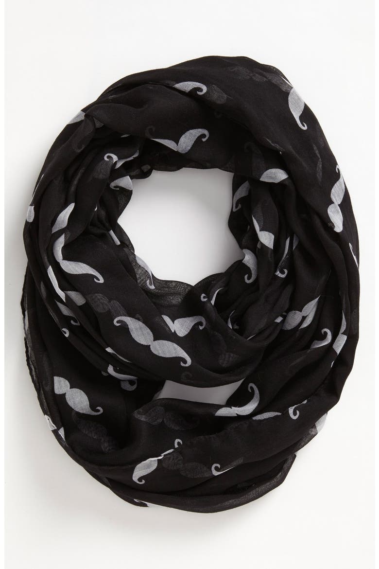 'Mustache' Infinity Scarf, Main, color, BLACK