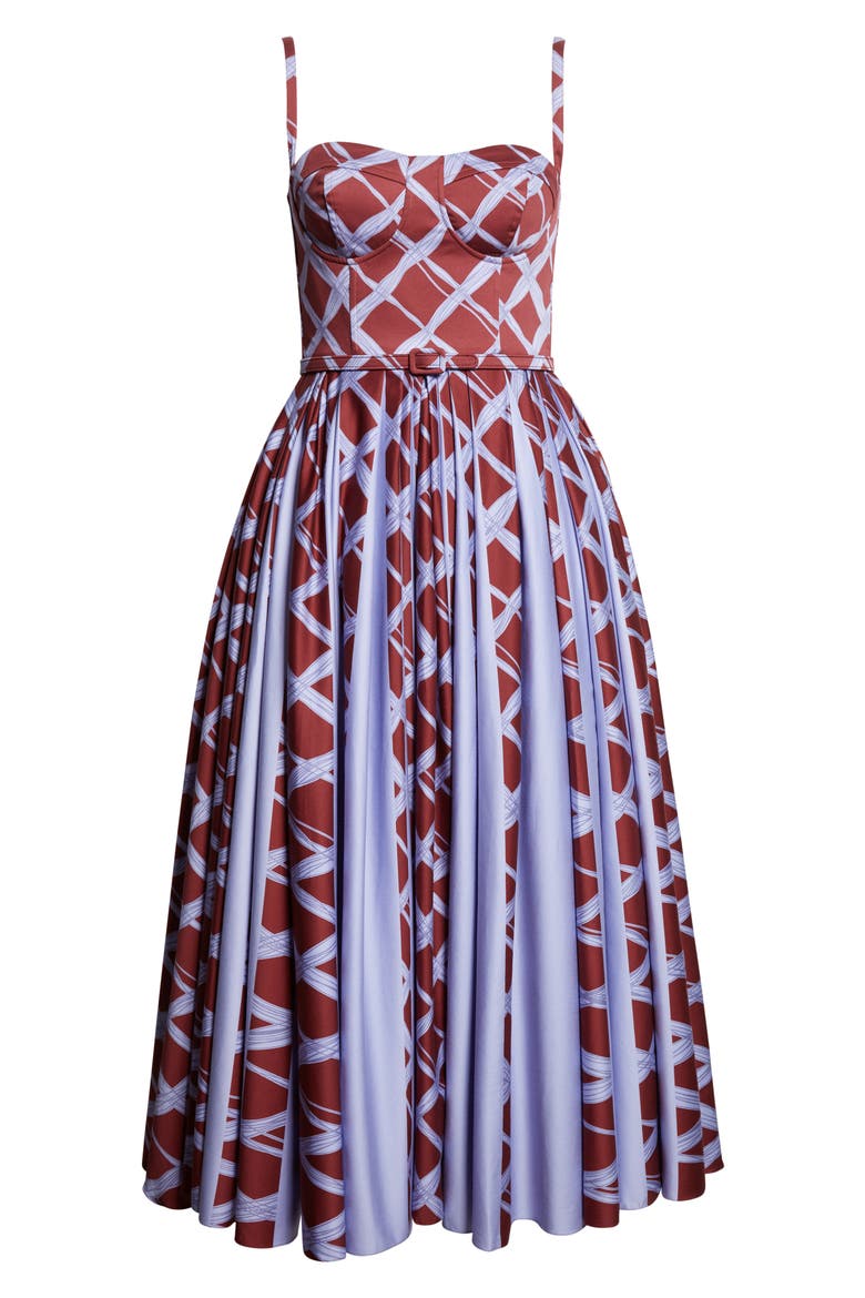 Wavy Plaid Stretch Cotton Bustier Dress, Alternate, color, BURGUNDY/ BLUE