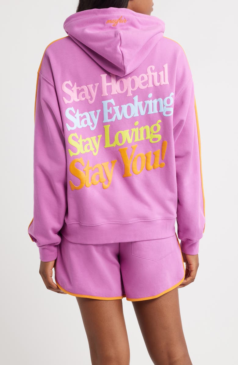 THE MAYFAIR GROUP Stay You Oversize Full Zip Graphic Hoodie, Alternate, color, Pink