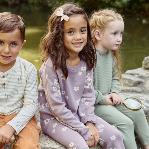 Modern Moments™ By Gerber Scalloped Sweater & Pant Set In Medium Lilac Cluster Jacquard