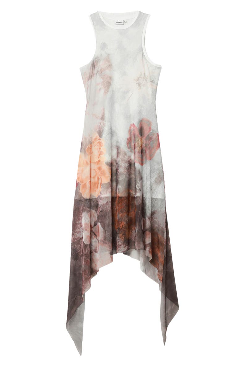 Desigual Floral Sleeveless Handkerchief Hem Dress, Alternate, color, Black/ Ivory