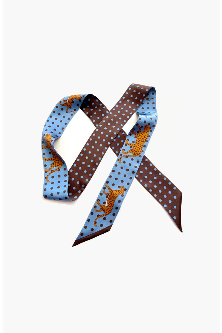 Silk Skinny Scarf Of Blue Leopards Garden, Alternate, color, Blue