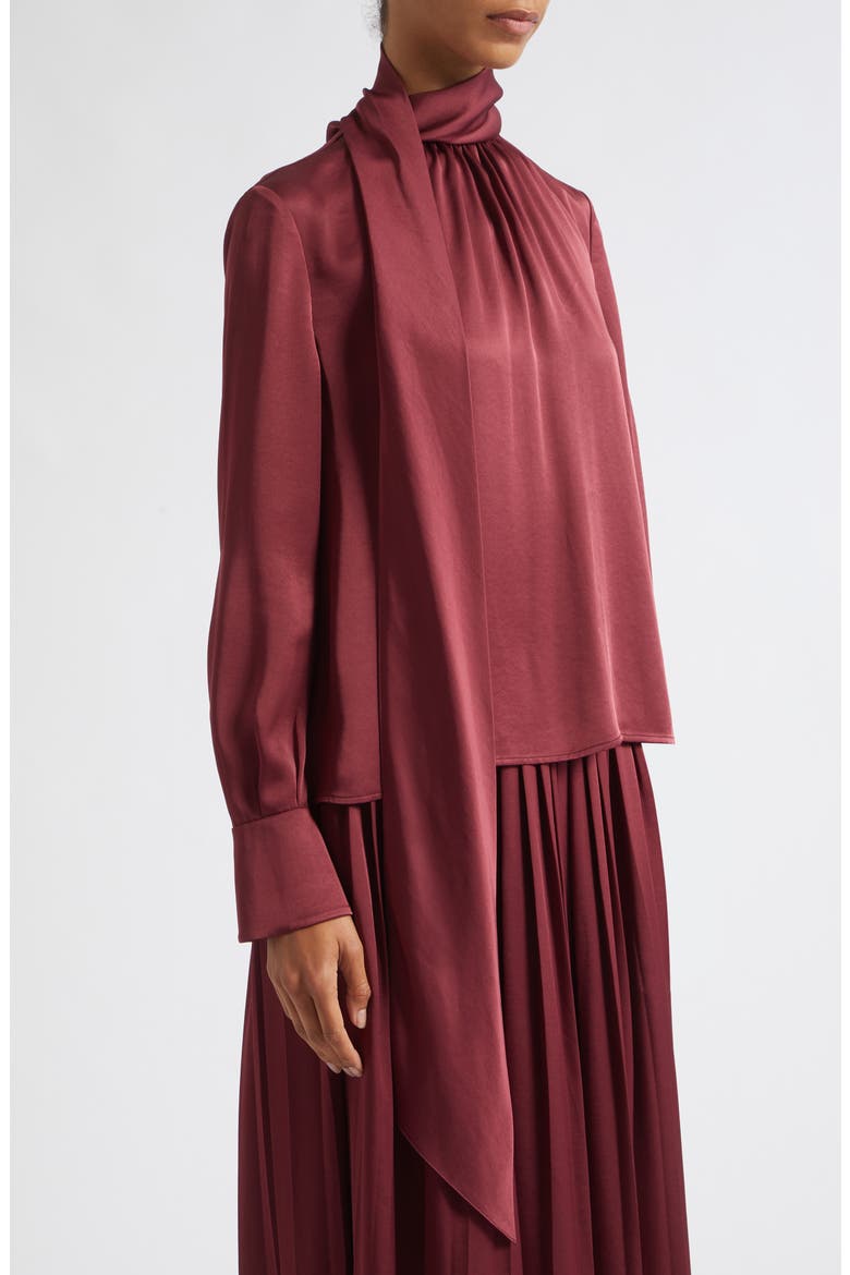 Veronica Tie Neck Long Sleeve Satin Top, Alternate, color, WINE