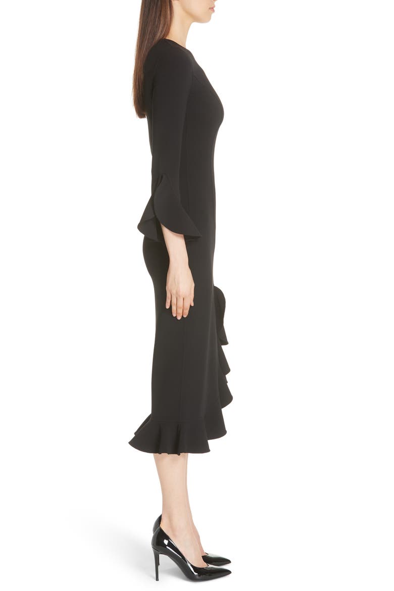 Rumba Ruffle Trim Stretch Wool Dress, Alternate, color, BLACK