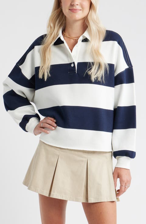 Stripe Cotton Blend Rugby Sweatshirt