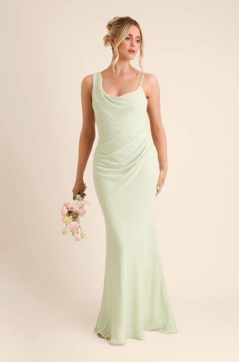 Cowl Front Chiffon Bridesmaid Dress