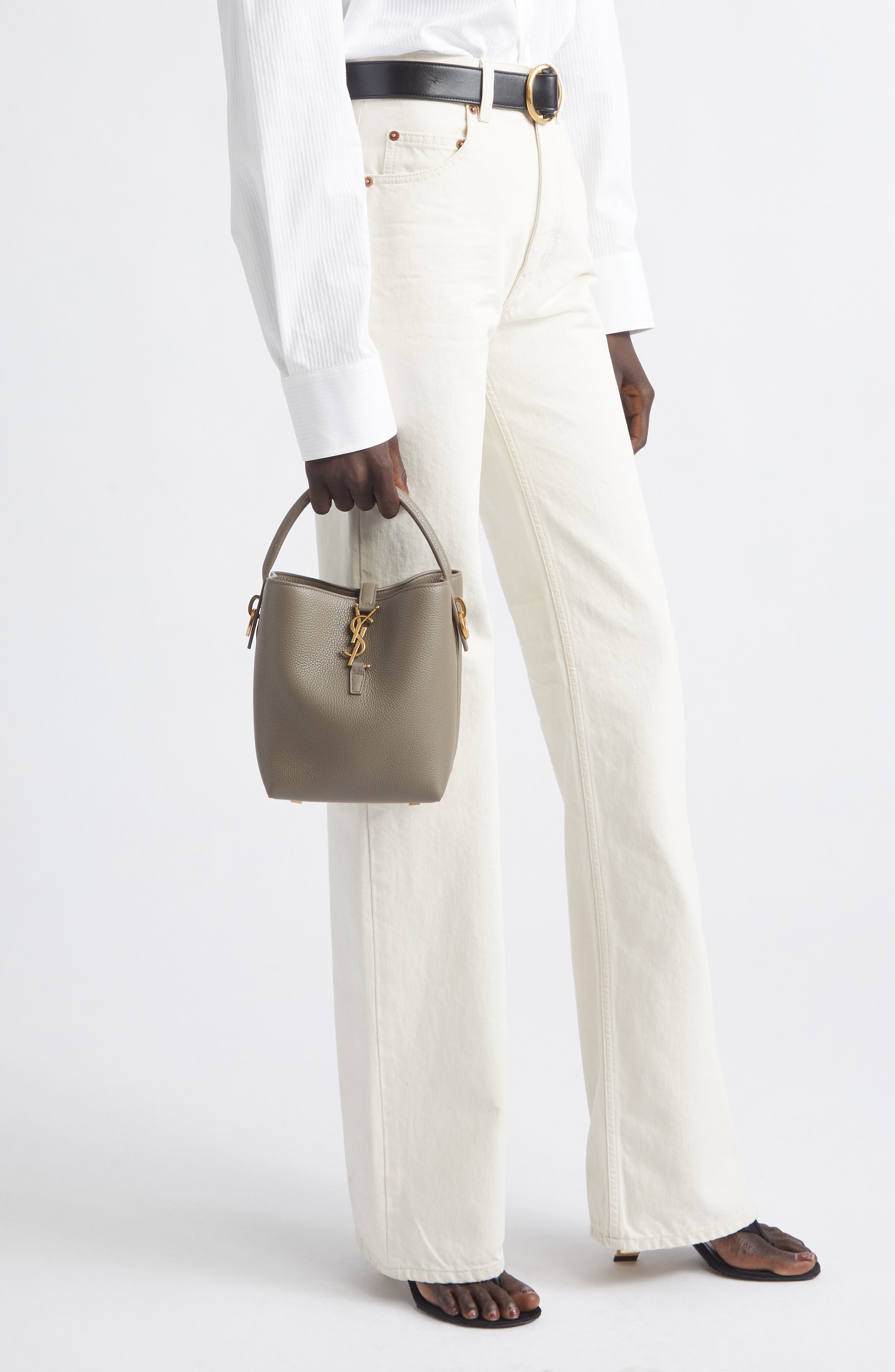 Saint Laurent Small Le 37 Leather Bucket Bag, Alternate, color, 