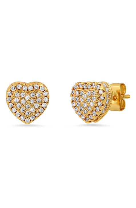 Simulated Diamond Heart Stud Earrings