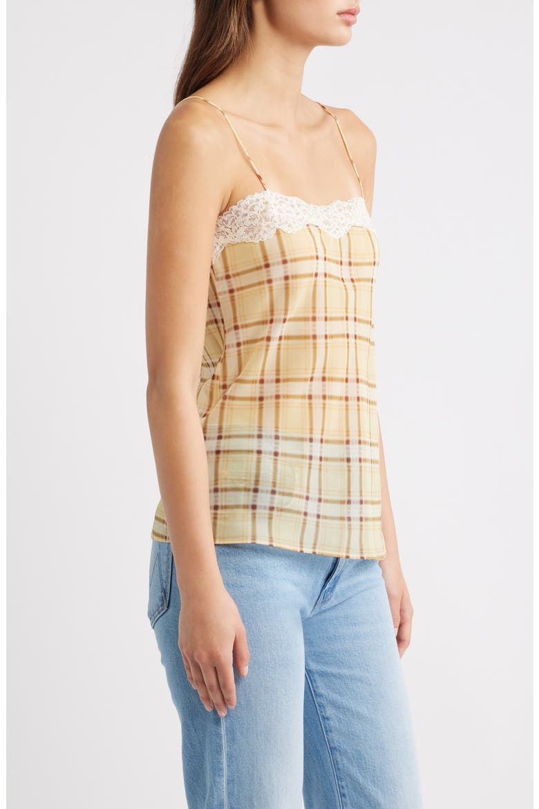 Leire Plaid Lace Trim Top, Alternate, color, YELLOW