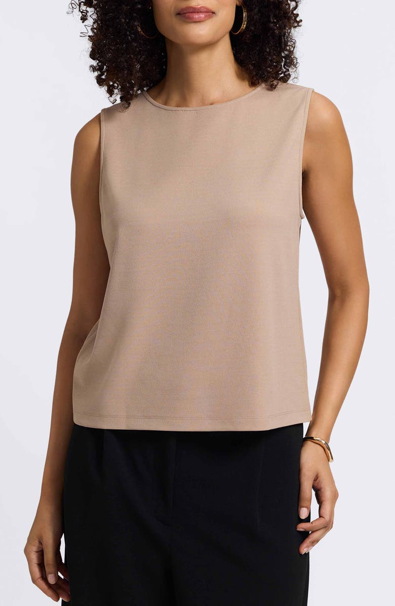 Foxcroft Callie Sleeveless Crepe Knit Top, Alternate, color, Khaki