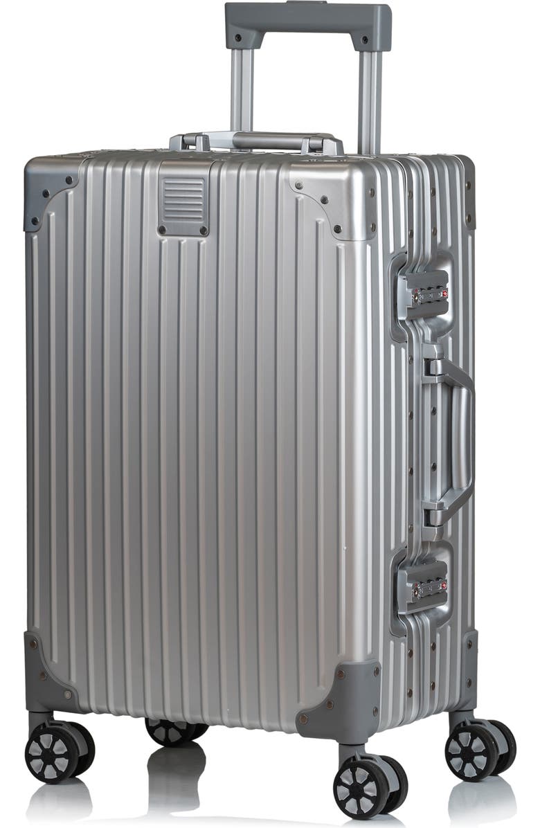 CHAMPS Aluminum Hardside Spinner Suitcase Carry-On, Main, color, Silver