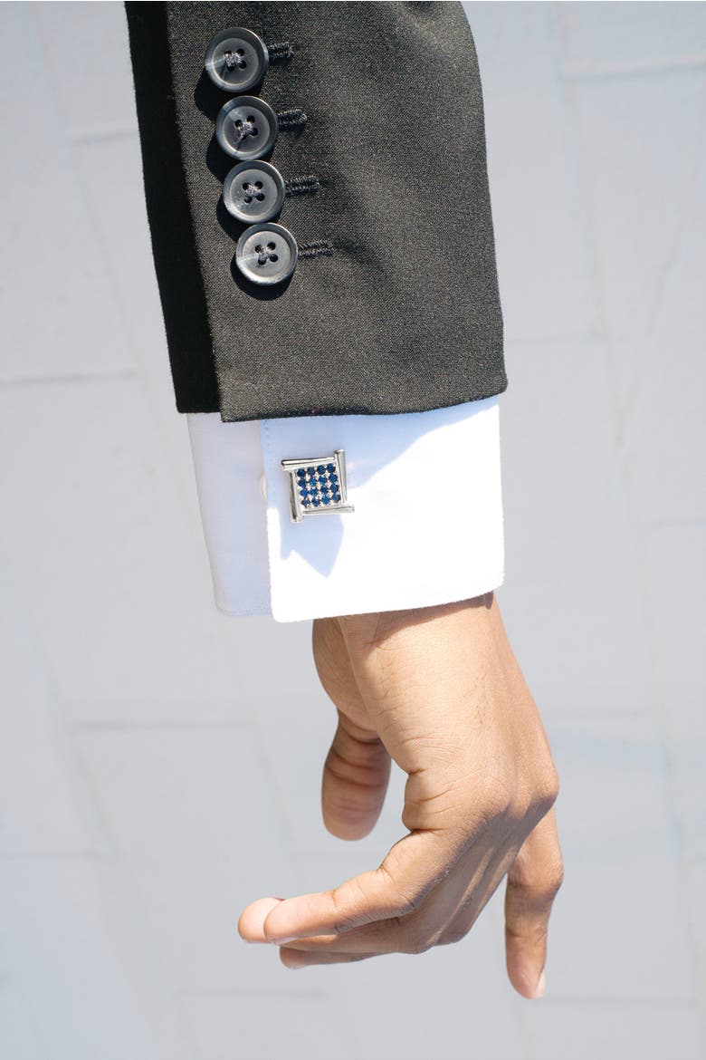 Atlas Square Cufflinks, Alternate, color, Silver/blue