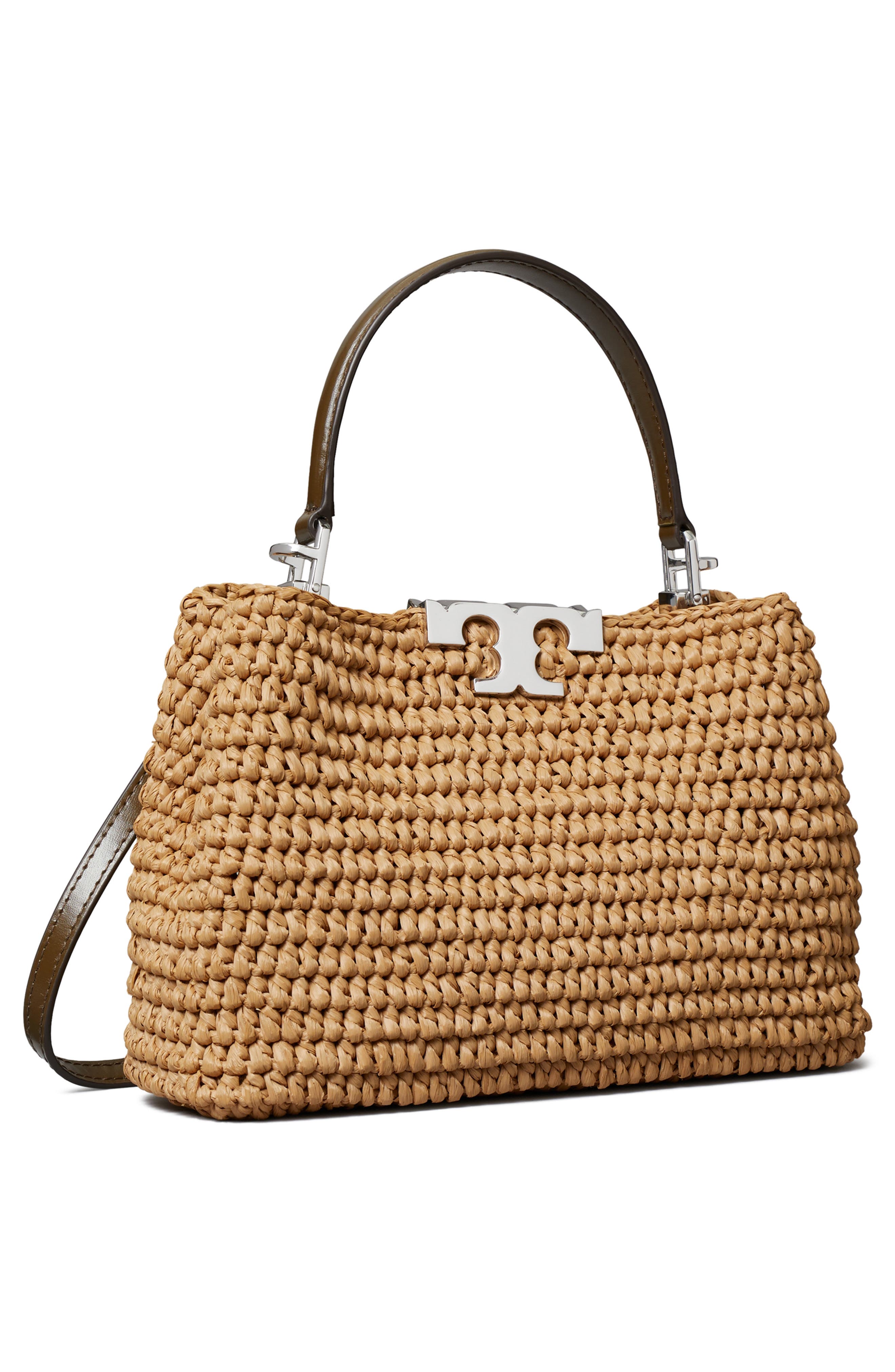 Tory Burch Mini Eleanor Raffia Satchel, Alternate, color, Honeycomb