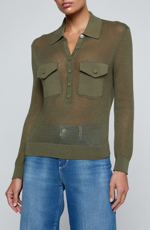 Carine Pointelle Polo Sweater