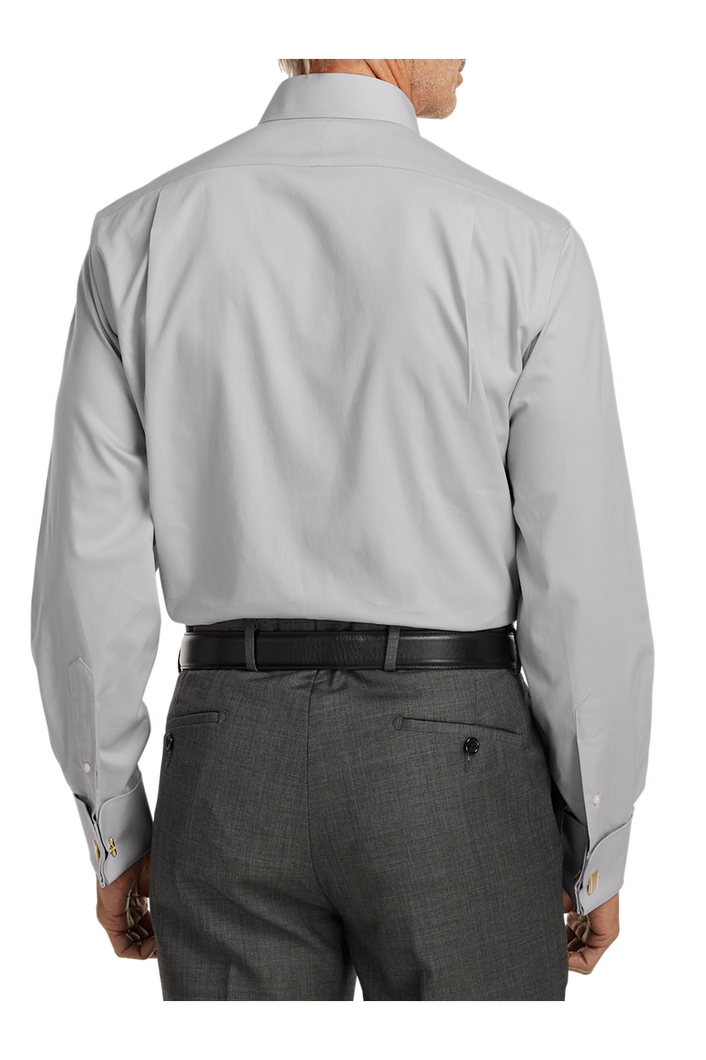 Non-iron Cotton Pinpoint Solid Point Collar French Cuff Dress Shirt, Alternate, color, Grey