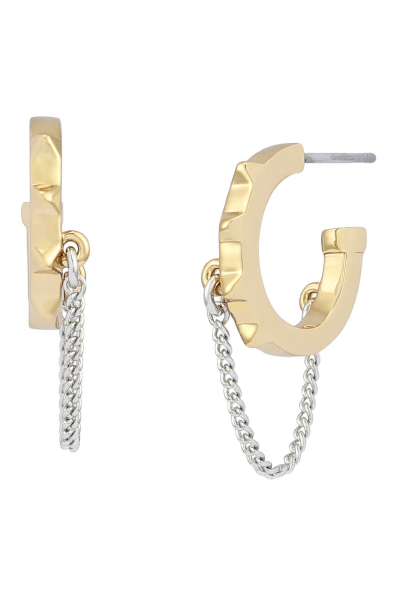 Chain Swag Huggie Hoop Earrings, Main, color, TWO TONE SHINY