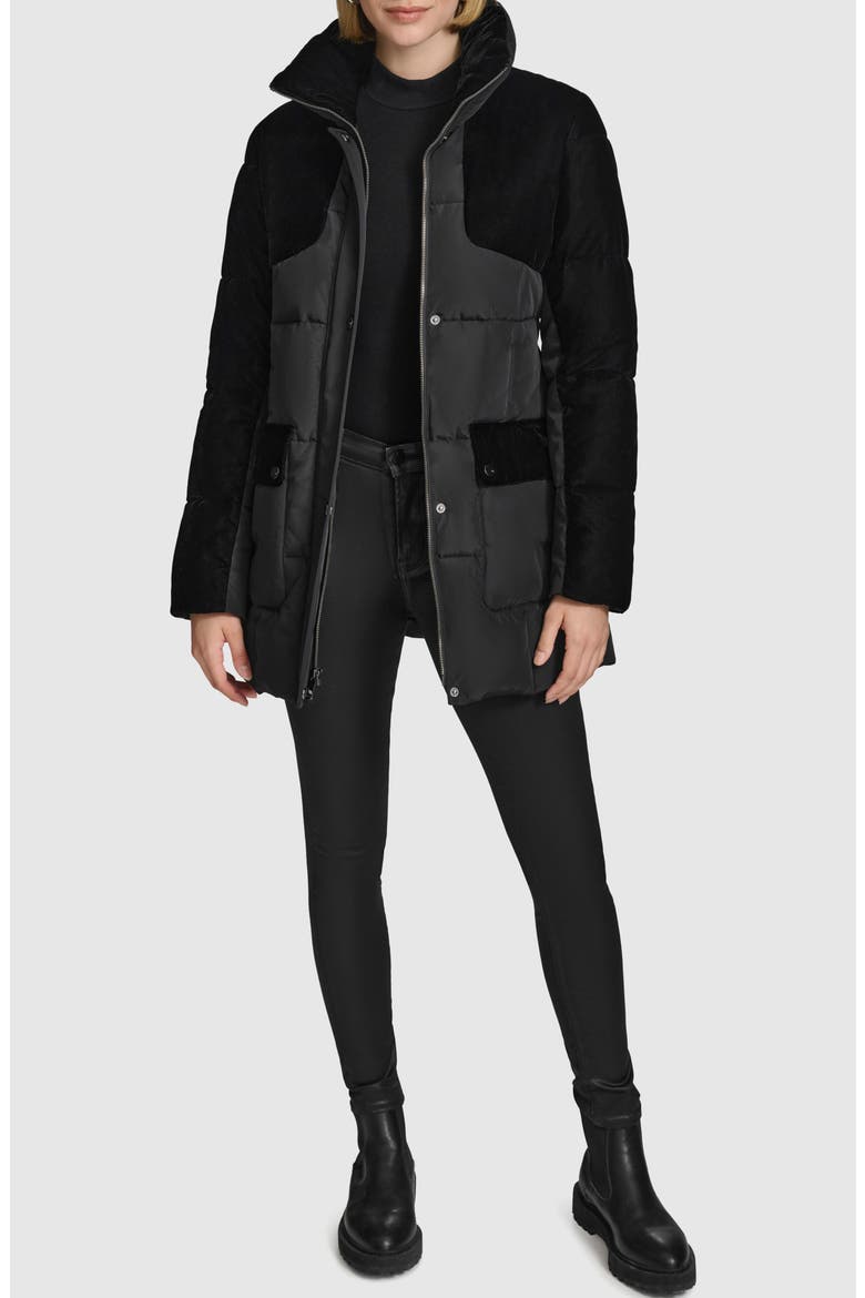 Kempsey Belted Mixed Media Coat, Alternate, color, BLACK