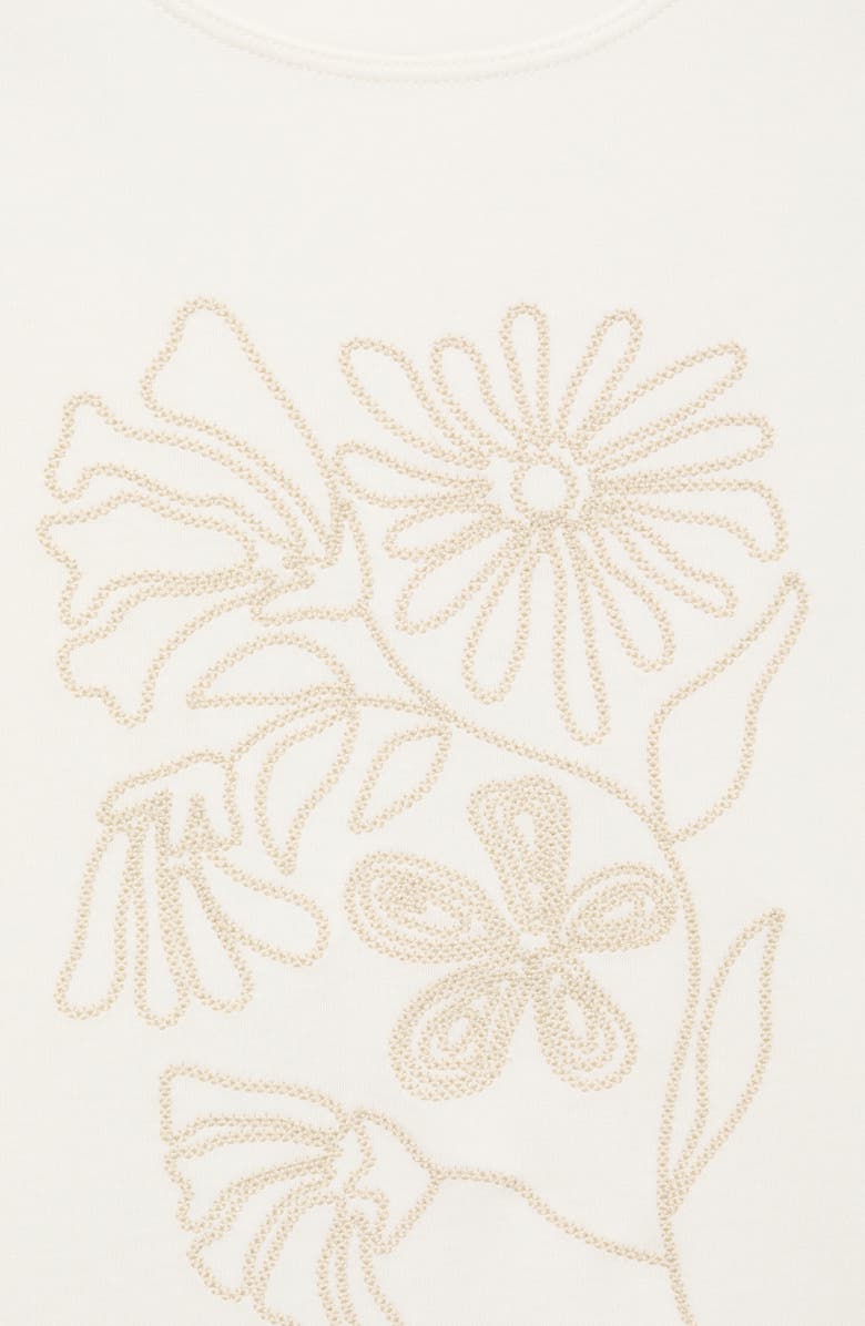 MANGO Flower Embroidered Cotton T-Shirt, Alternate, color, Off White