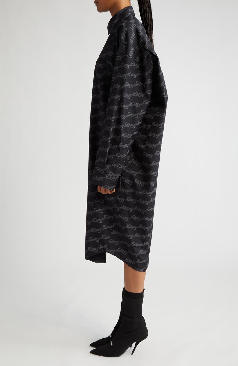 Balenciaga BB Monogram License Logo Long Sleeve Shirtdress, Alternate, color, 