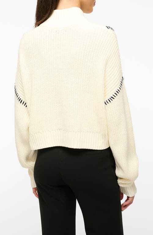 Staud Hampton Crop Half Zip Sweater In Ivory/navy