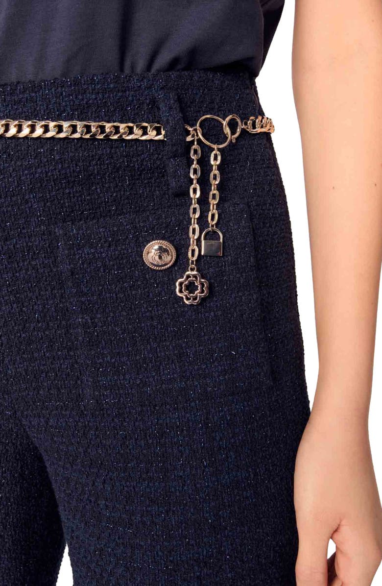 maje Tweed trousers with chain belt, Alternate, color, 