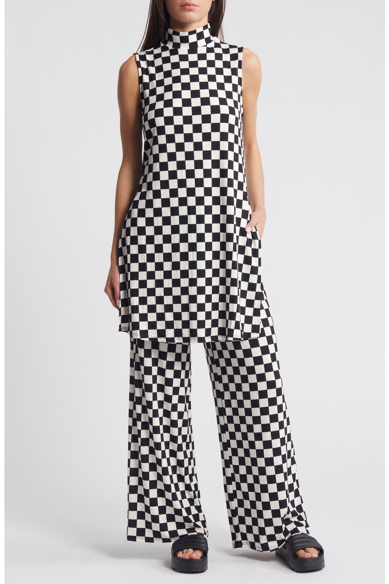 Gigi Check Top & Pants Set, Main, color, BLACK AND WHITE