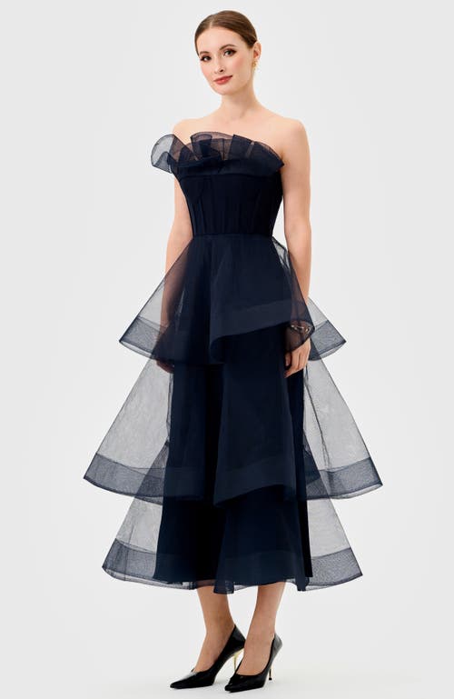 Bariano Mae Tiered Ruffle Midi In Blue