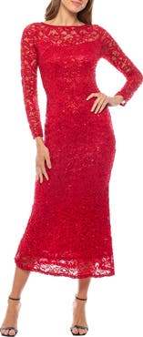 Marina Sequin Lace Long Sleeve Gown