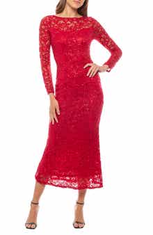 Marina Sequin Lace Long Sleeve Gown