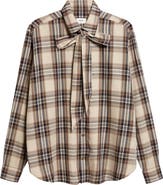 Saint Laurent Relaxed Plaid Tie Neck Button-Up Shirt