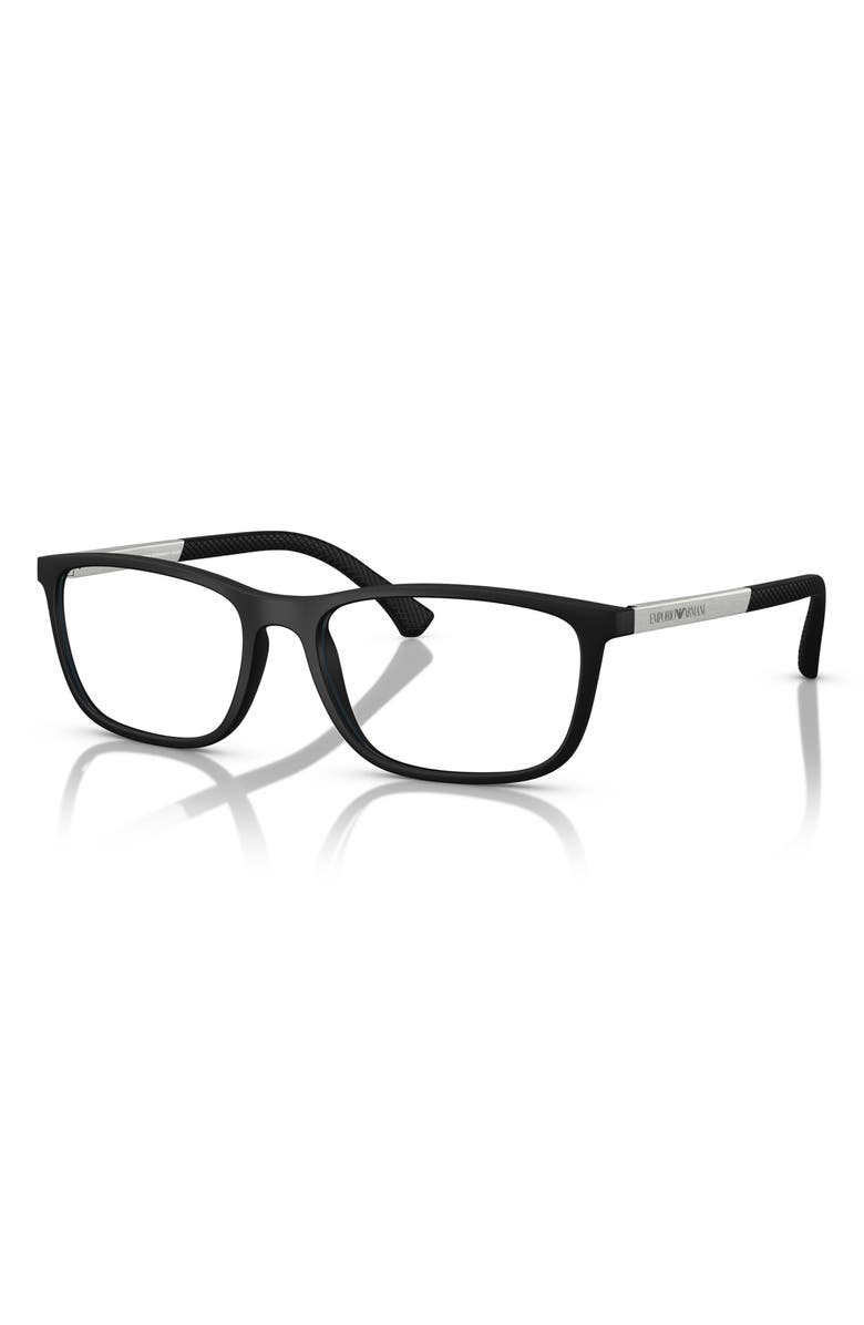 Emporio Armani 55mm Square Optical Glasses, Alternate, color, Rubber Black/ Silver